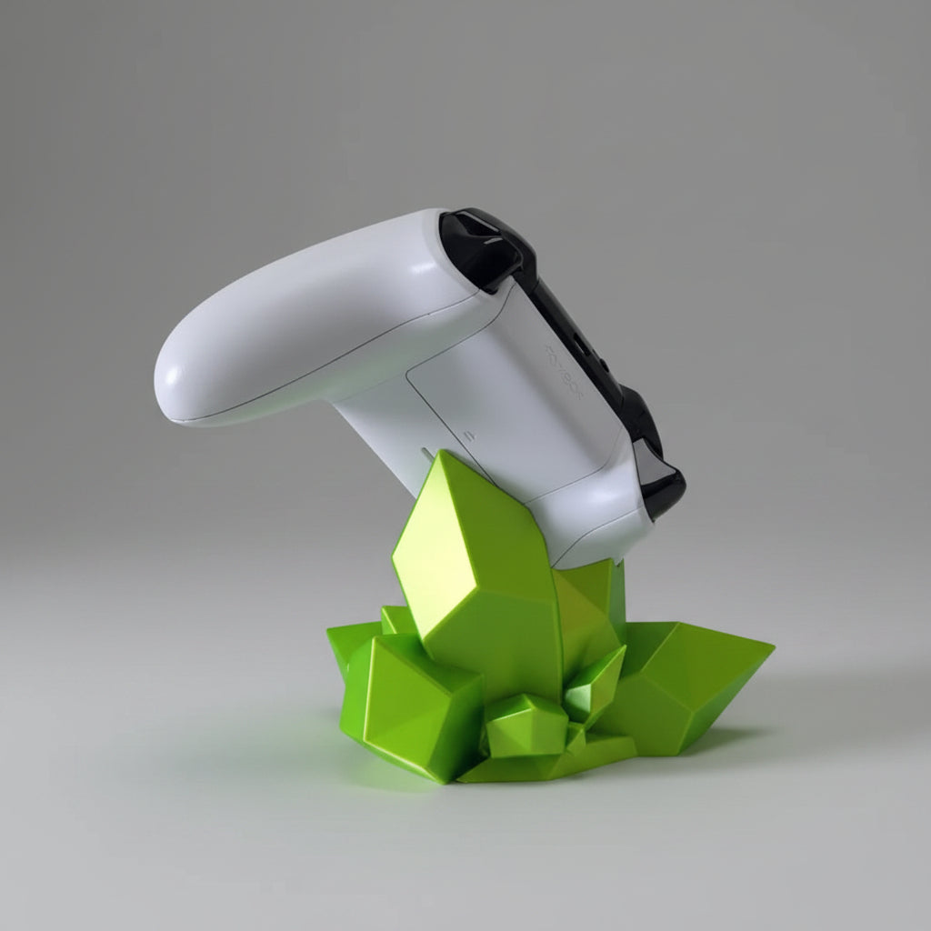 Stand cristal low-poly verde pentru controller Xbox – vedere spate
