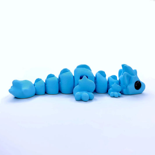 Flexi Dragon - Dragon Articulat 3D Kawaii - vedere laterala intins, albastru-cer