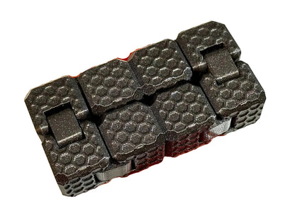 Cub Infinit 3D - finisaj Honeycomb fagure hexagonal, negru glitter, forma deschisa pe cutie rosie