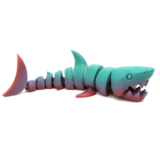 Flexi Shark - Rechin Articulat 3D - varianta gradient turcoaz-rosu, vedere izometrica