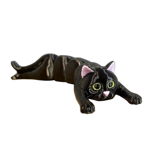 Flexi Cat - Pisicuta Articulata 3D - varianta neagra cu ochi verzi pe cutie, vedere laterala