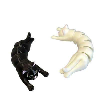 Flexi Cat - Pisicuta Articulata 3D - varianta neagra si alba impreuna, vedere de ansamblu