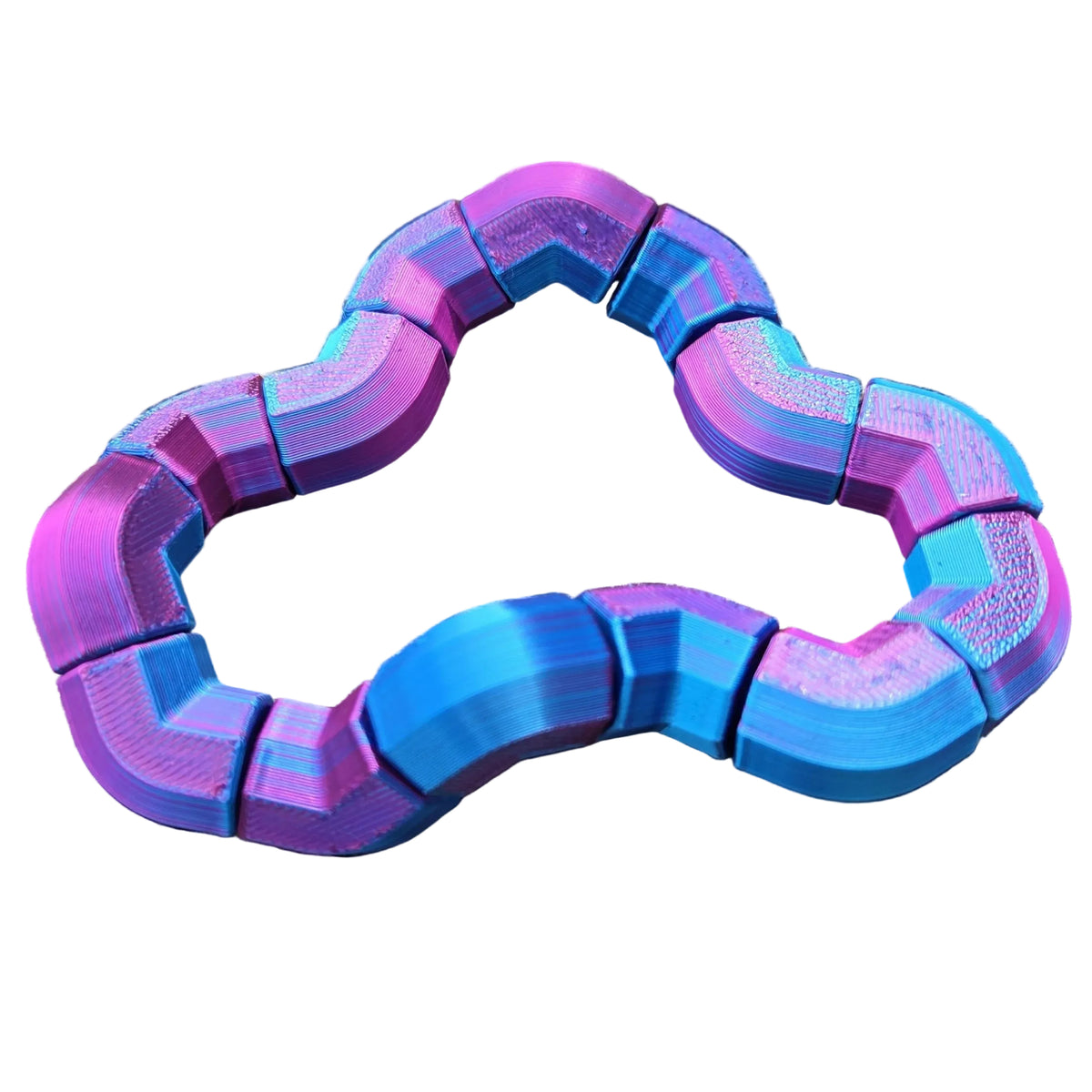 Fidget Wobble 3D - forma inima pe lemn, filament silk roz-albastru
