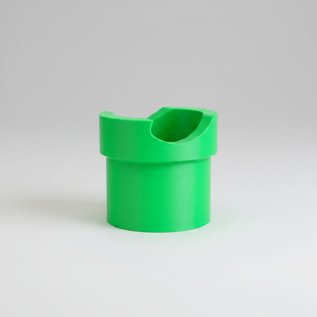 Stand țeavă verde Mario imprimat 3D – vedere laterală cu slot pentru controller