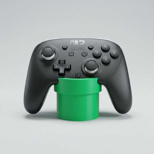 Stand țeavă verde Mario cu Pro Controller Nintendo Switch clasic – vedere frontală