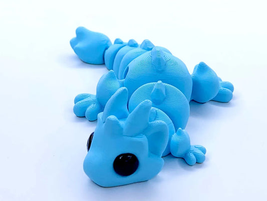 Flexi Dragon - Dragon Articulat 3D Kawaii - vedere izometrica frontala, albastru-cer
