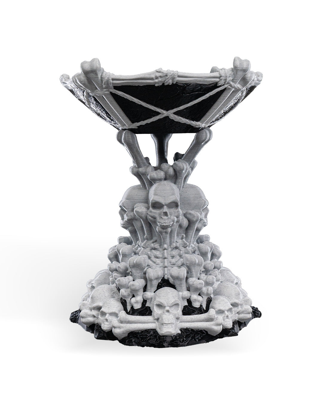 Tower of Bones suport bomboane cu cranii, bol negru printat 3D, fundal alb - vedere 3/4