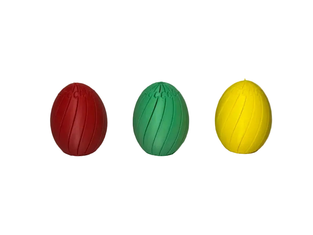 Ou Desirabil Articulat 3D - trei oua rosu, verde, galben in forma inchisa, vedere frontala