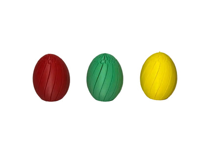 Ou Desirabil Articulat 3D - trei oua rosu, verde, galben in forma inchisa, vedere frontala