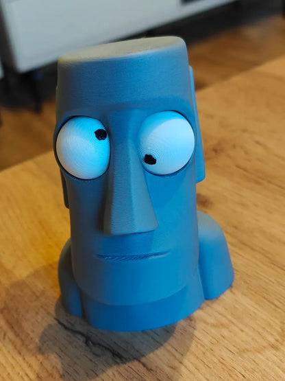 Moai Goofy Series - vedere frontală cu ambii ochi mobili albastru