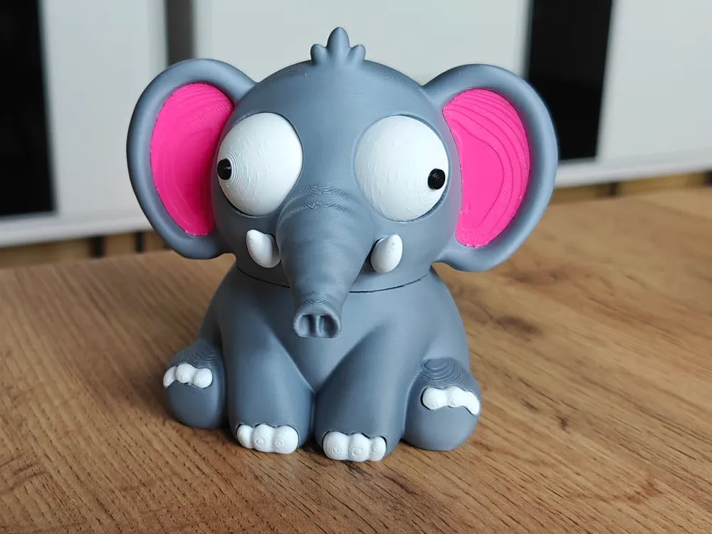Elefant Goofy Series - vedere frontală cu ochi mobili și urechi roz