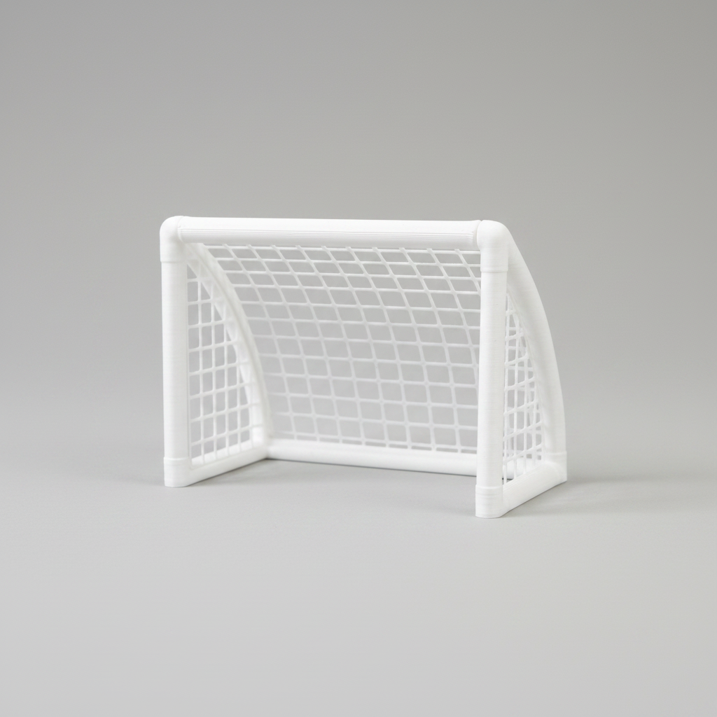 Poartă de fotbal mini – imprimată 3D albă cu fileu
