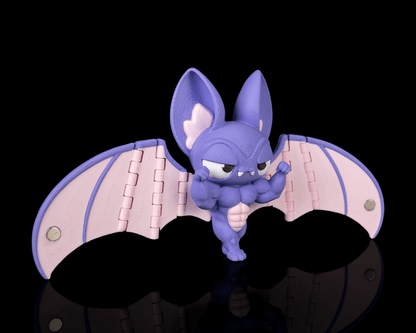 Buff Bat liliac musculos violet monocolor vedere fata cu aripi intinse, fundal negru