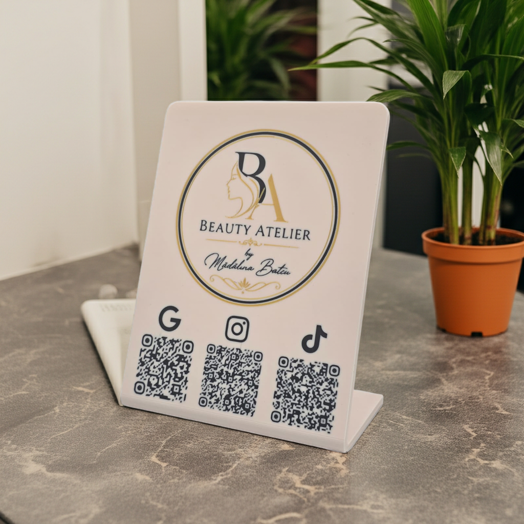 Stand Recenzii Personalizat – 2D sau 3D cu Logo