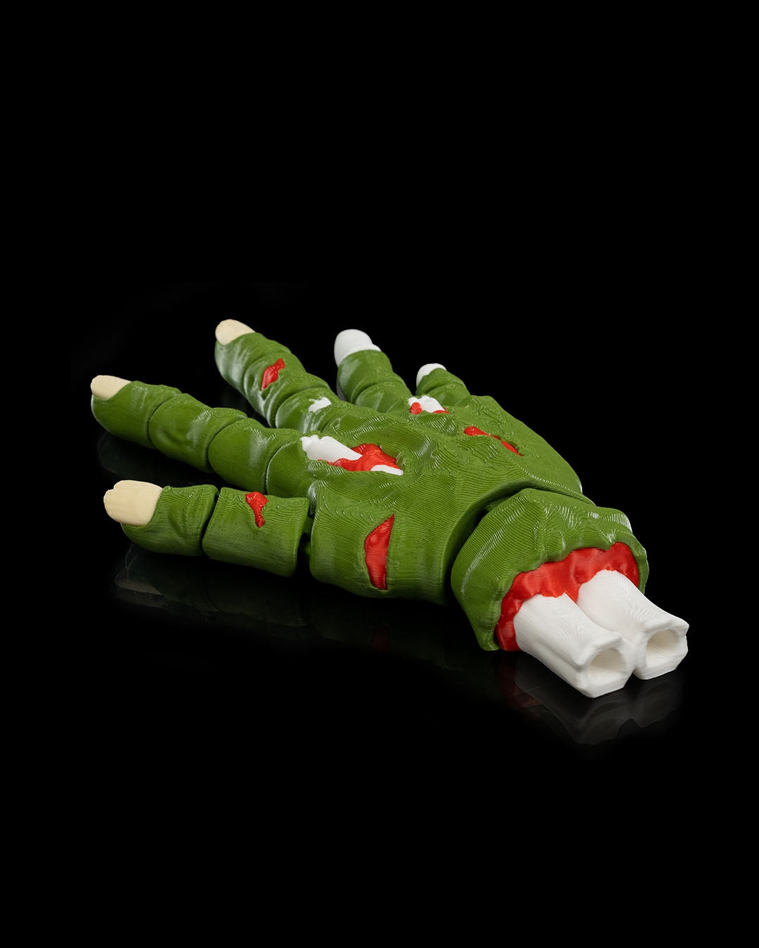 Handy Deadman mana zombie verde articulata vedere spate cu degete intinse, fundal alb