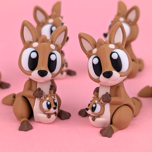 Mama Kangaroo - Figurina 3D Cangur Kawaii cu Pui în Marsupiu