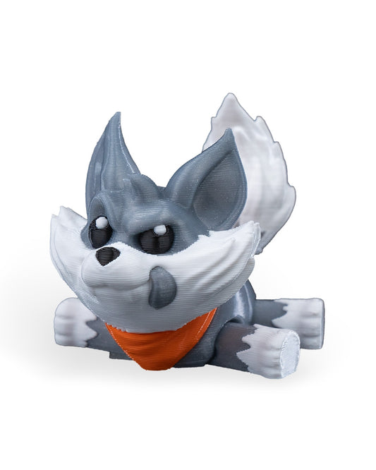 Night Terrier figură 3D cățeluș cu eșarfă portocalie, pozitie culcat