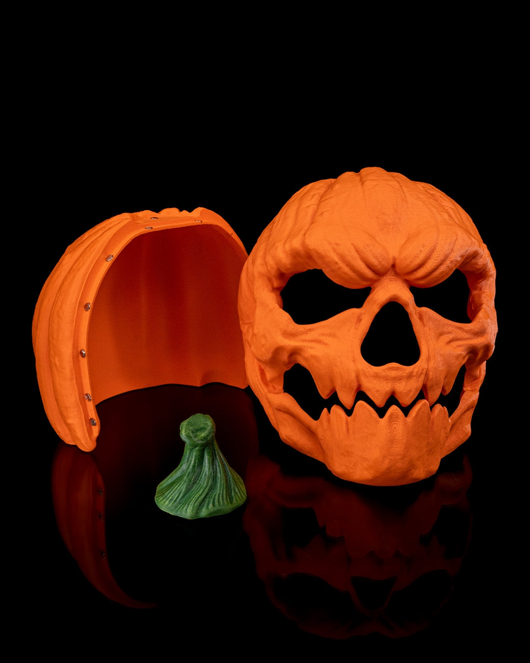 Masca Dovleac Halloween desfacuta cu capac detasabil si coada verde, fundal alb