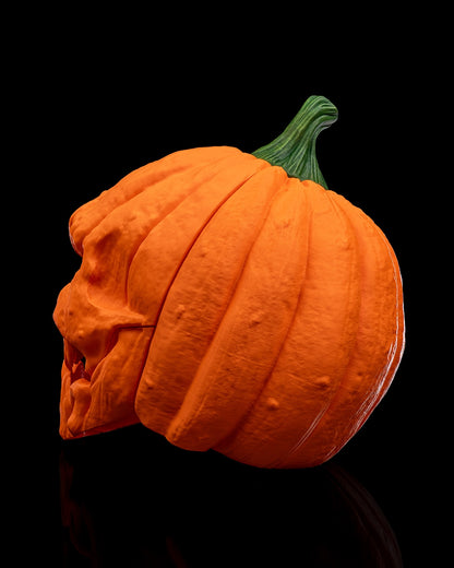 Masca Dovleac Halloween vedere laterala dreapta cu dinti, fundal alb