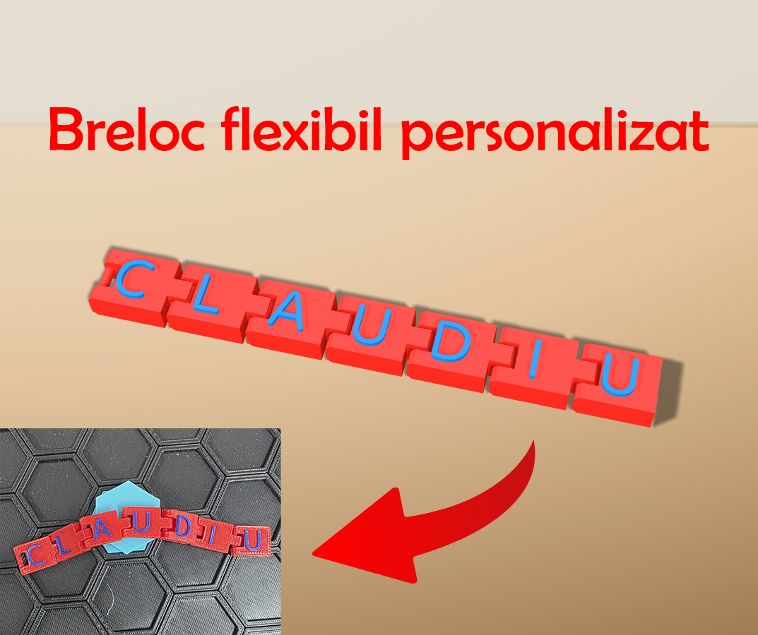Breloc Articulat Personalizat cu Nume – Imprimat 3D cu Font, Culoare și Design la Alegere