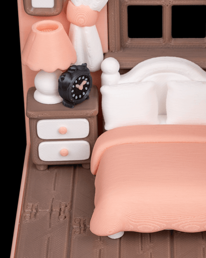 Tiny Bedroom - detaliu perdele și ceas retro